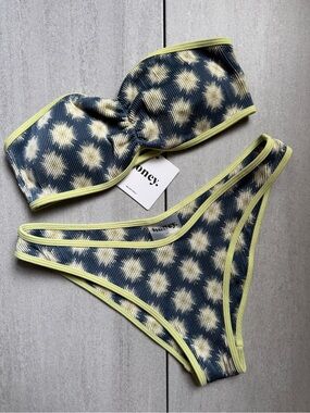 Honey Swim Pebble Ribbed Cinched Bandeau Bikini Set